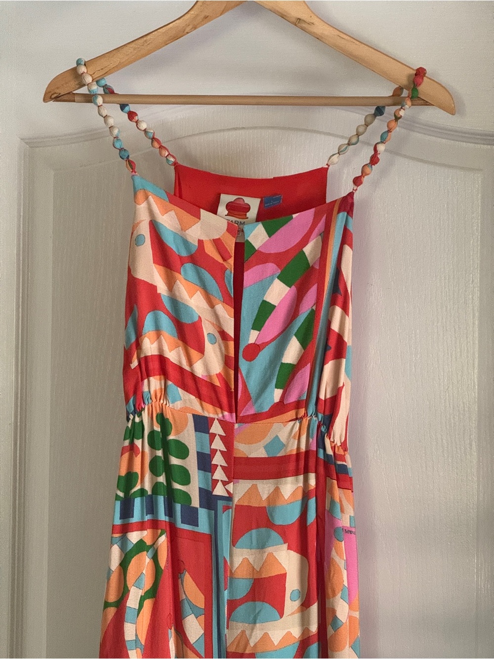 FARM Rio Anthropologie Beaded Strap Wide Leg Tropical Halter Jumpsuit Large - Picture 8 of 16